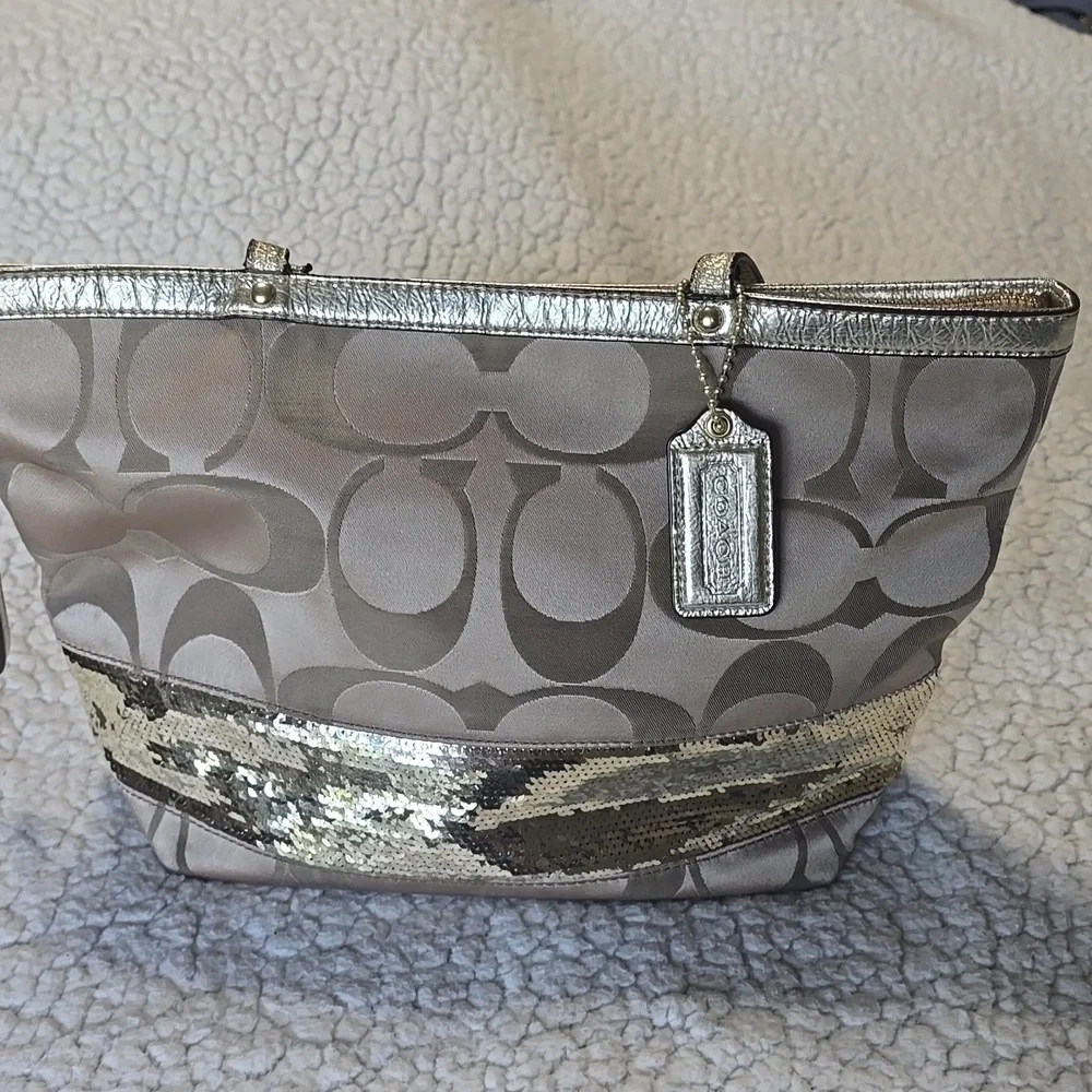 COACH Monogram and Gold Sequin Tote Bag